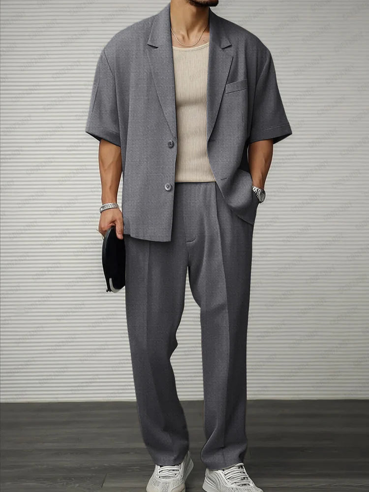 Xavier Men’s Lounge Set – Stretch Blazer & Pants with Adjustable Waist