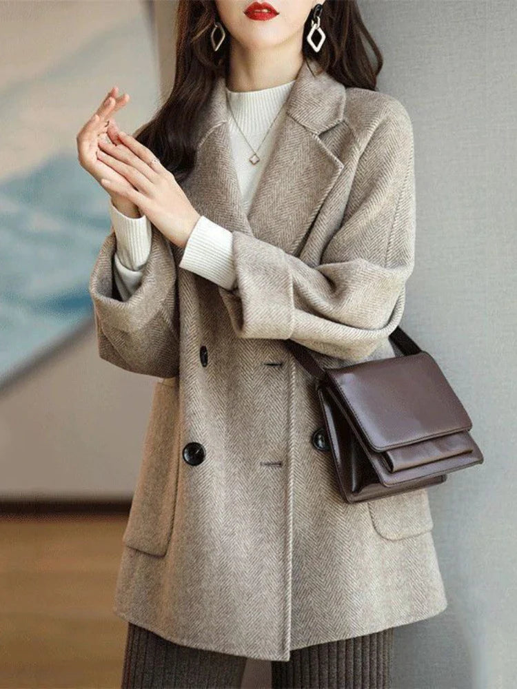 Elara Women’s Trench Coat – Double-Breasted Wool Blend with Tailored Fit