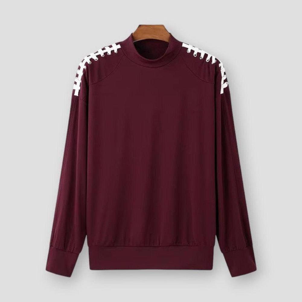 Terry Pullover Sweater – Lace-Up Knit with Soft Drape & Feminine Detailing