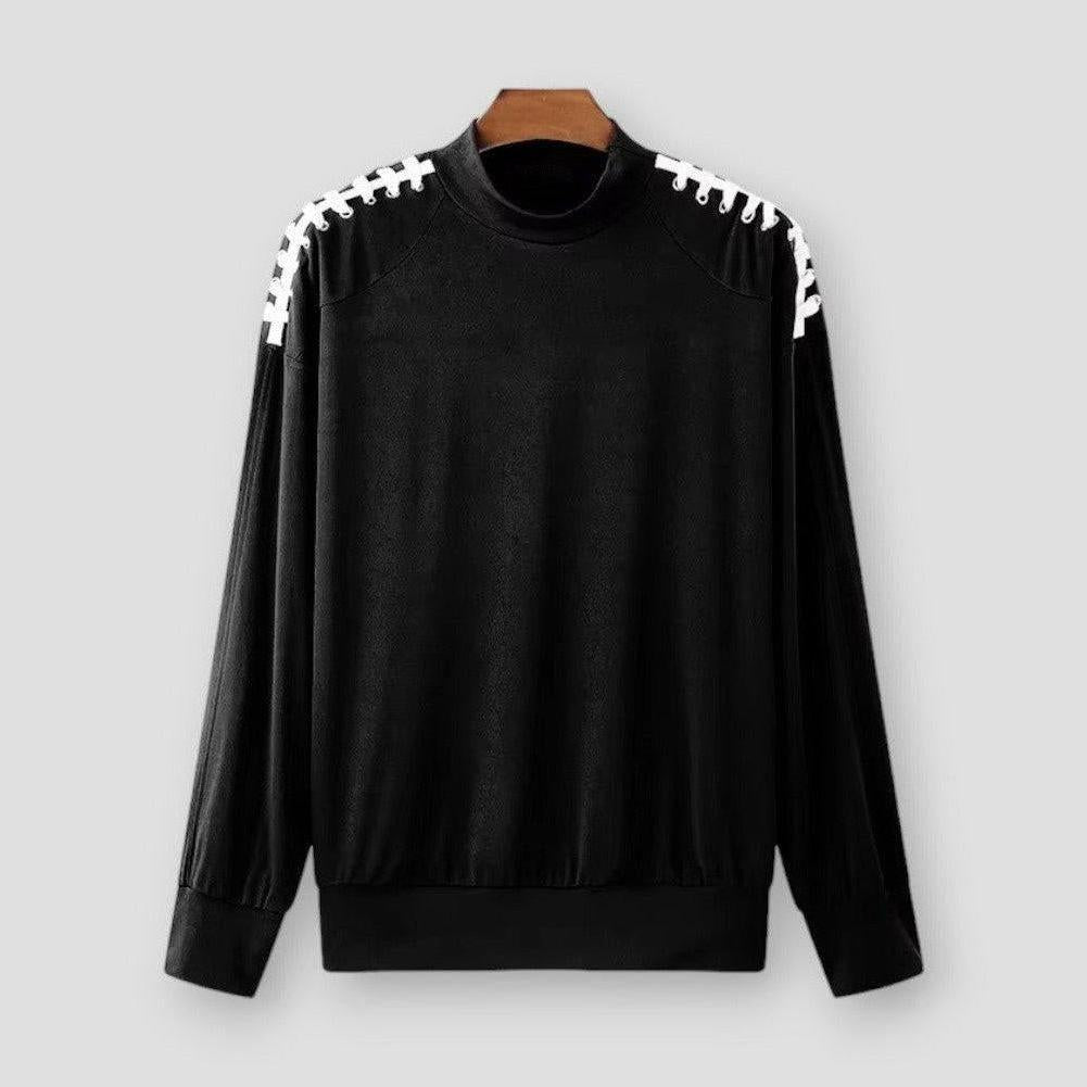 Terry Pullover Sweater – Lace-Up Knit with Soft Drape & Feminine Detailing