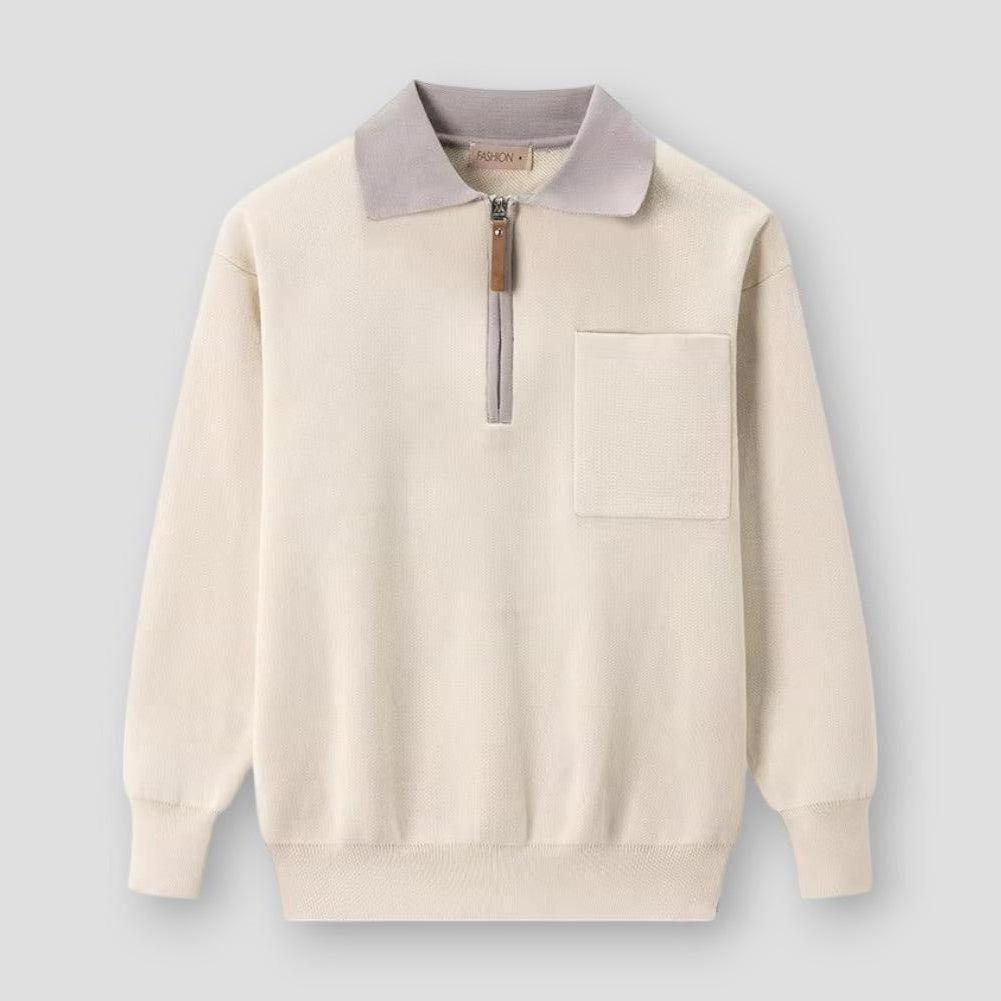 Ariel Men’s Quarter Zip Sweater – Knit Polo Pullover with Chest Pocket