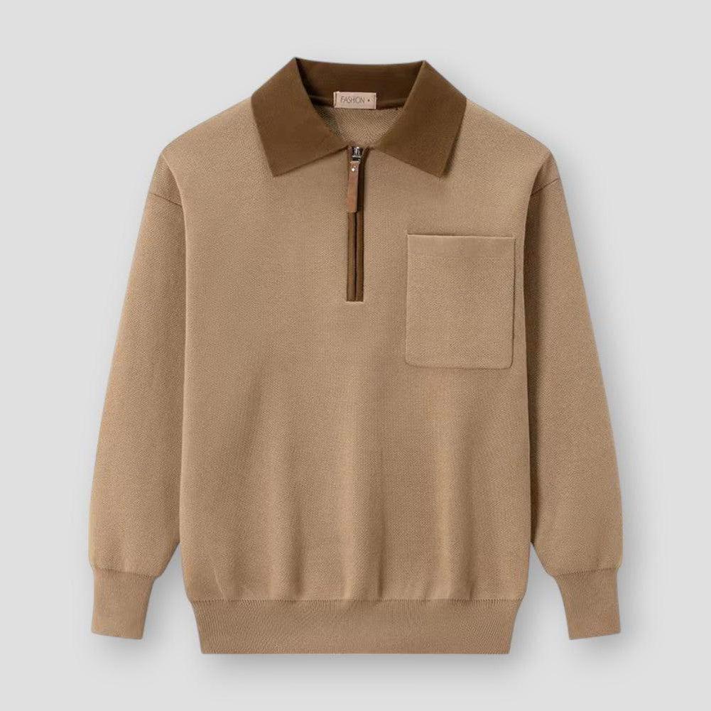 Ariel Men’s Quarter Zip Sweater – Knit Polo Pullover with Chest Pocket
