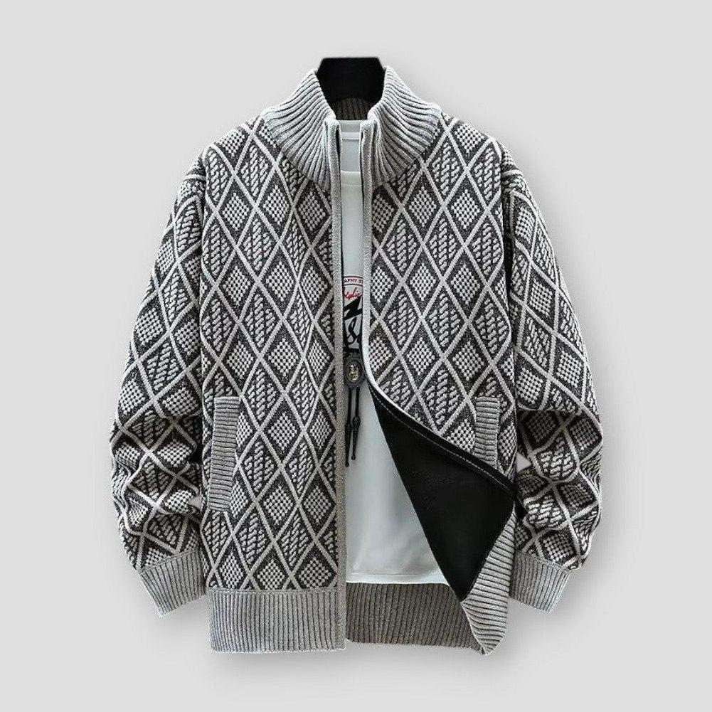Arian Men’s Knit Cardigan – Textured Full-Zip Mock Neck with Ribbed Cuffs