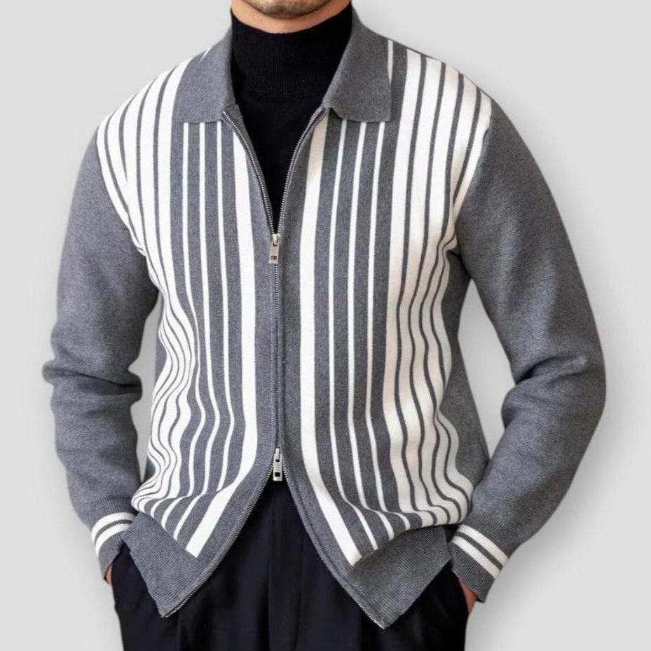 Mateo Men’s Cardigan – Cotton Blend Knit with Vertical Stripe Design