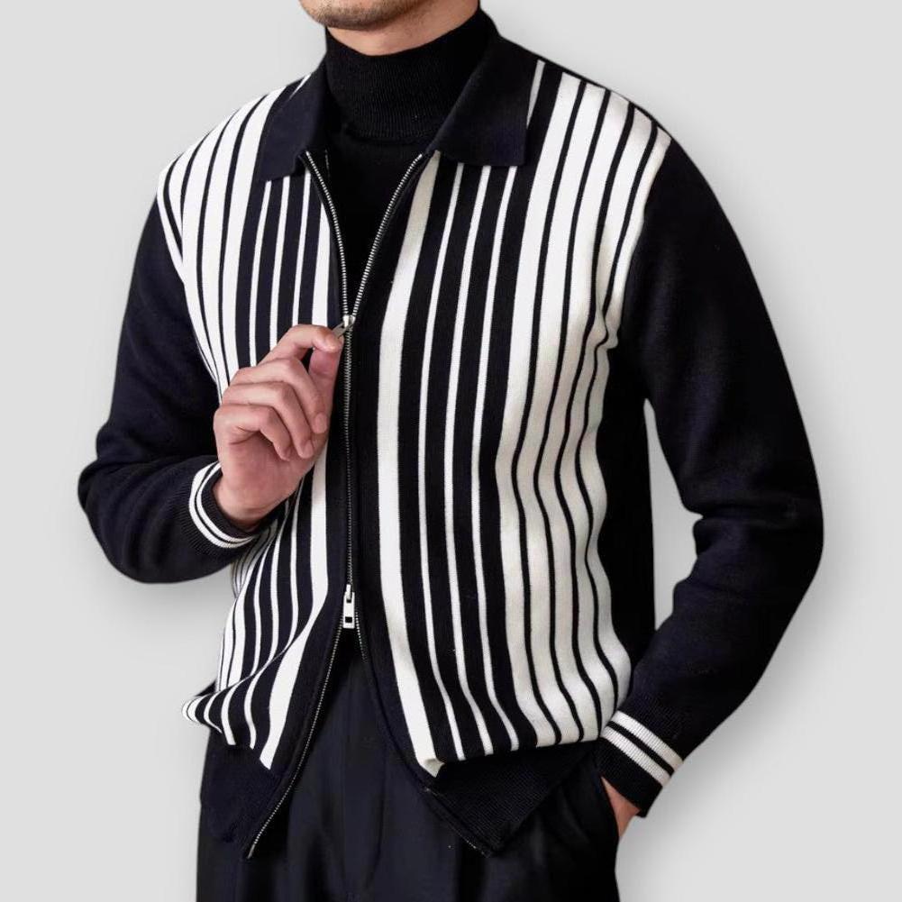 Mateo Men’s Cardigan – Cotton Blend Knit with Vertical Stripe Design
