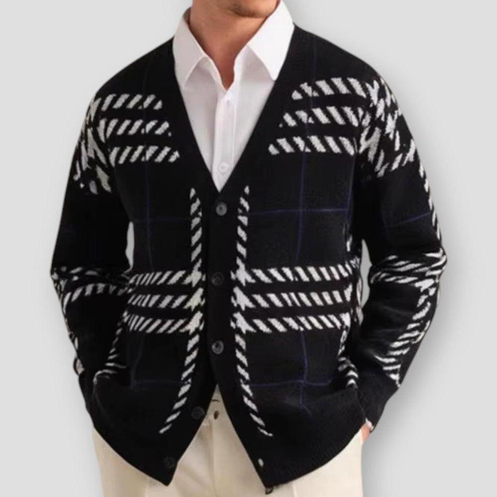 Emmett Men’s Cardigan – Cotton Knit with Vintage Stripe Pattern