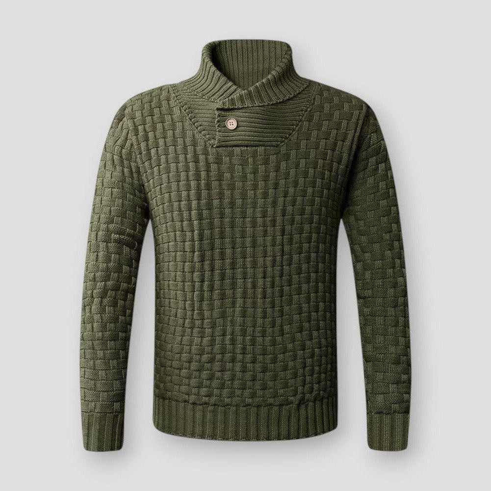Elias Men’s Sweater – Fitted Textured Knit with Semi Turtleneck Collar