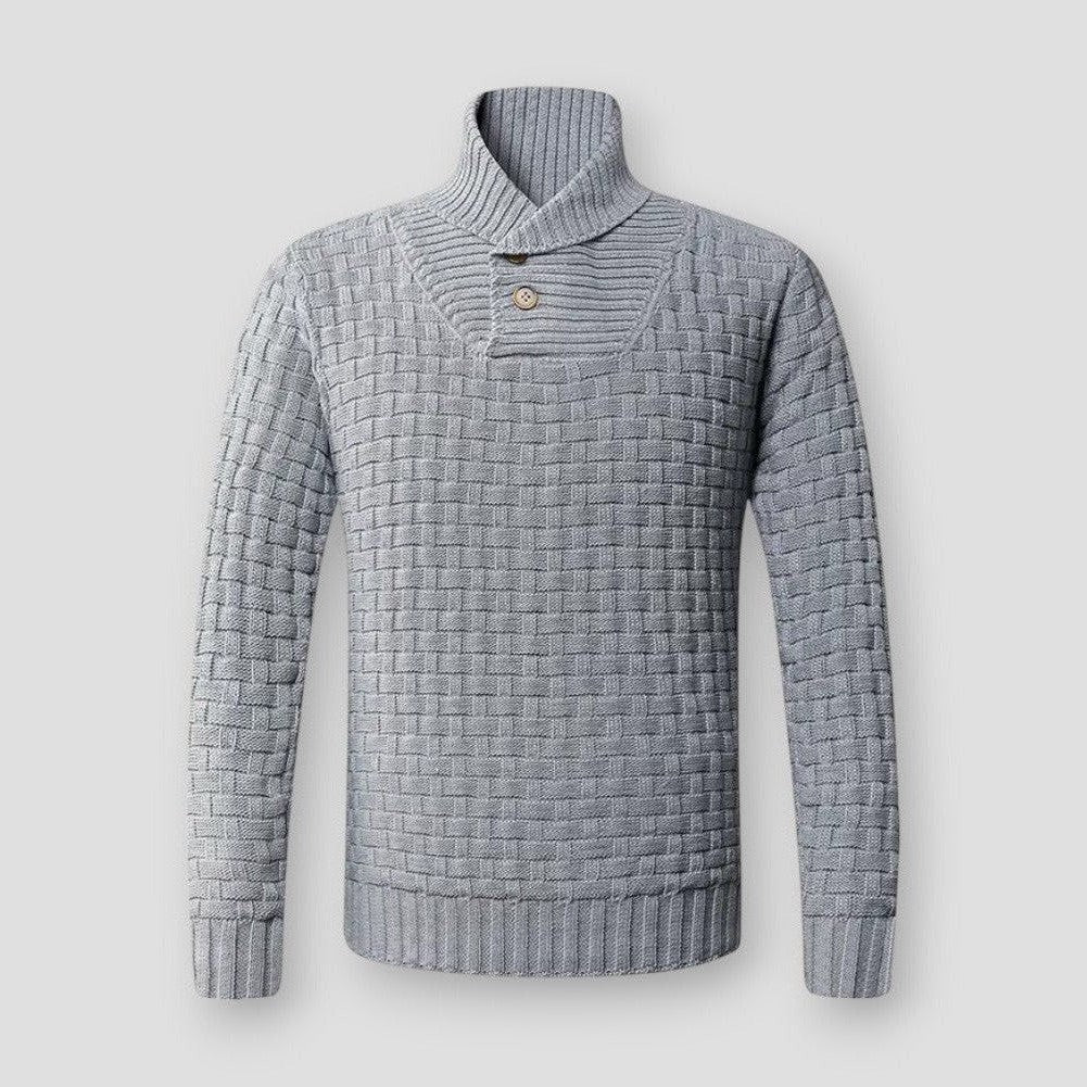 Elias Men’s Sweater – Fitted Textured Knit with Semi Turtleneck Collar