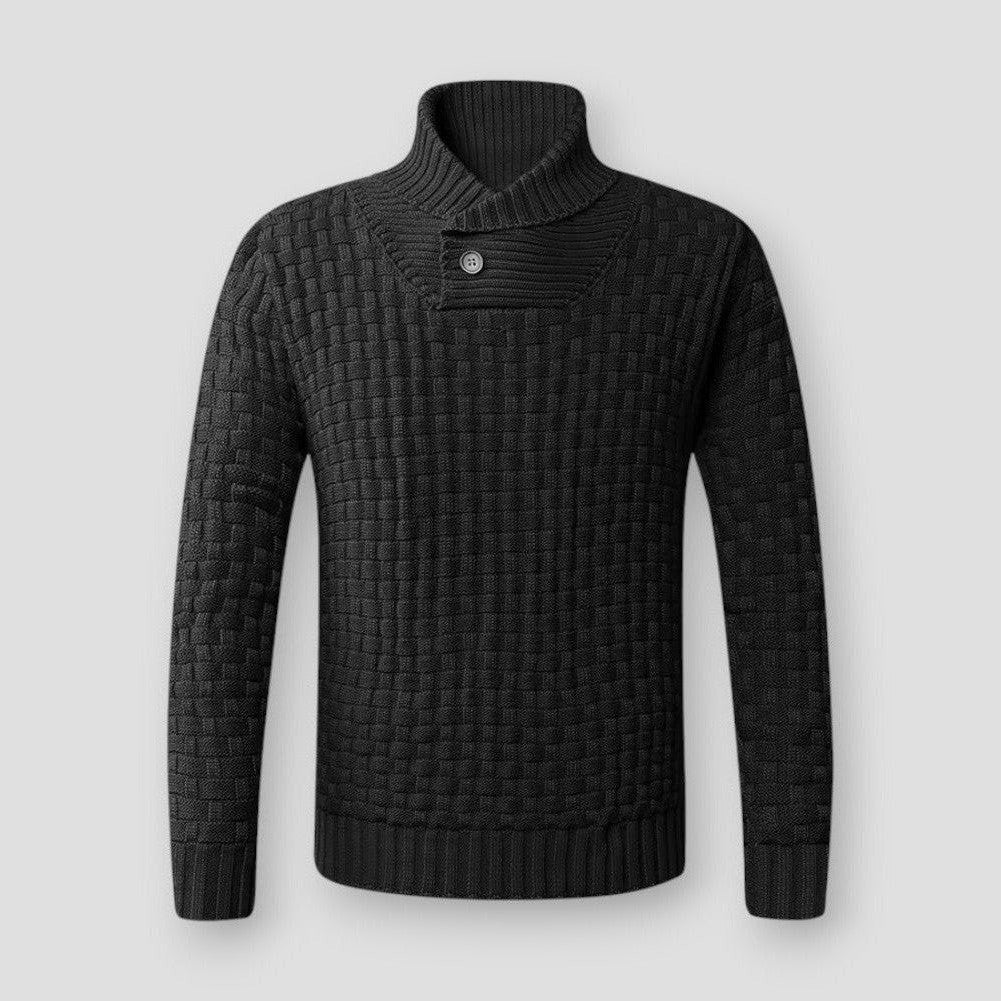 Elias Men’s Sweater – Fitted Textured Knit with Semi Turtleneck Collar