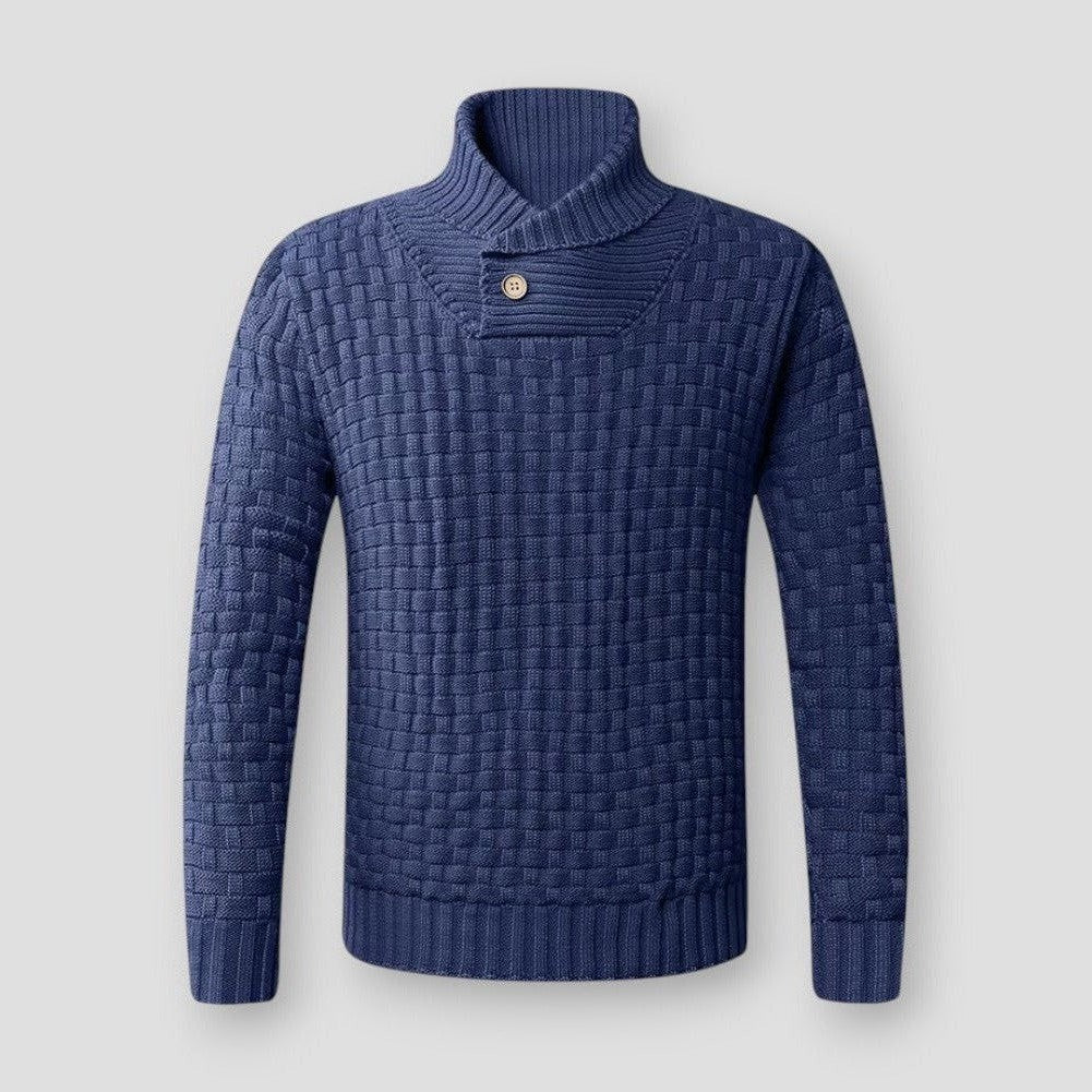 Elias Men’s Sweater – Fitted Textured Knit with Semi Turtleneck Collar