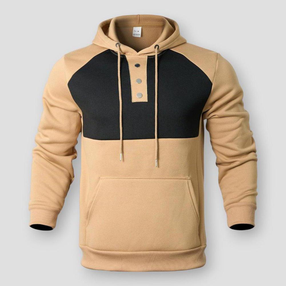 Victor Two-Tone Men’s Pullover Hoodie – Henley Neck & Kangaroo Pocket for Casual Comfort