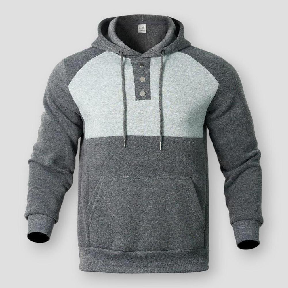 Victor Two-Tone Men’s Pullover Hoodie – Henley Neck & Kangaroo Pocket for Casual Comfort