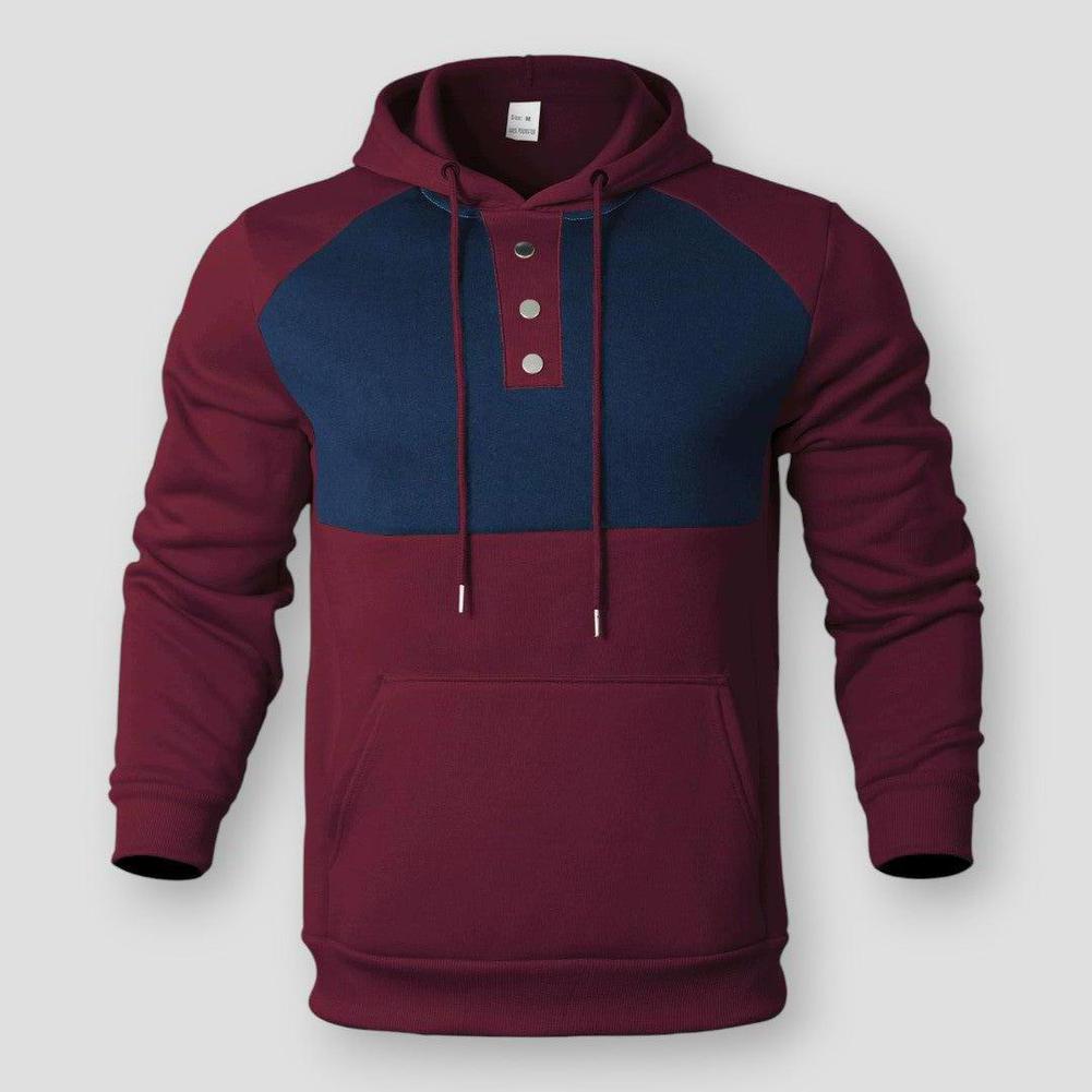 Victor Two-Tone Men’s Pullover Hoodie – Henley Neck & Kangaroo Pocket for Casual Comfort