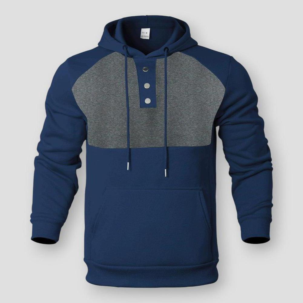 Victor Two-Tone Men’s Pullover Hoodie – Henley Neck & Kangaroo Pocket for Casual Comfort