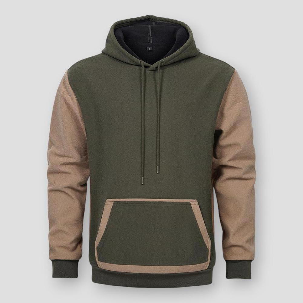 Adrian Men’s Two-Tone Knit Hooded Jacket– Cotton Blend with Contrast Sleeves & Kangaroo Pocket