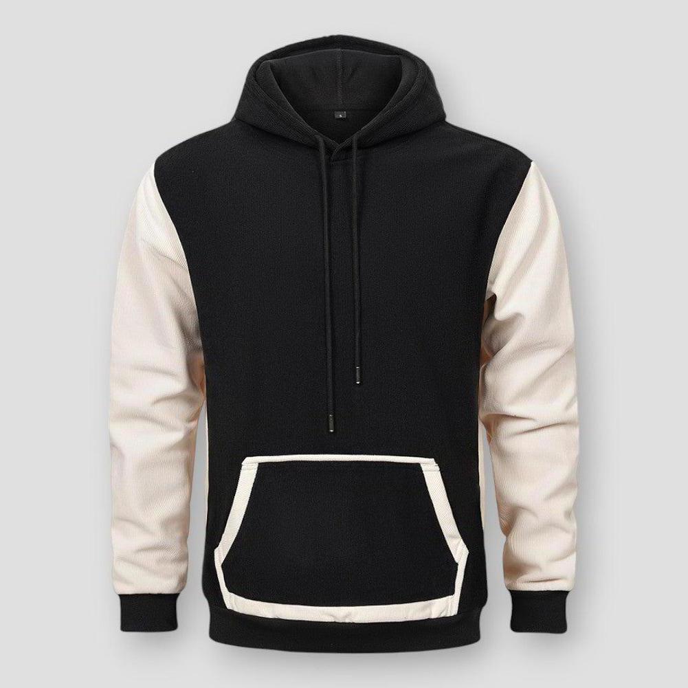 Adrian Men’s Two-Tone Knit Hooded Jacket– Cotton Blend with Contrast Sleeves & Kangaroo Pocket