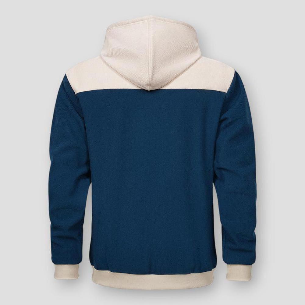Adrian Men’s Two-Tone Knit Hooded Jacket– Cotton Blend with Contrast Sleeves & Kangaroo Pocket