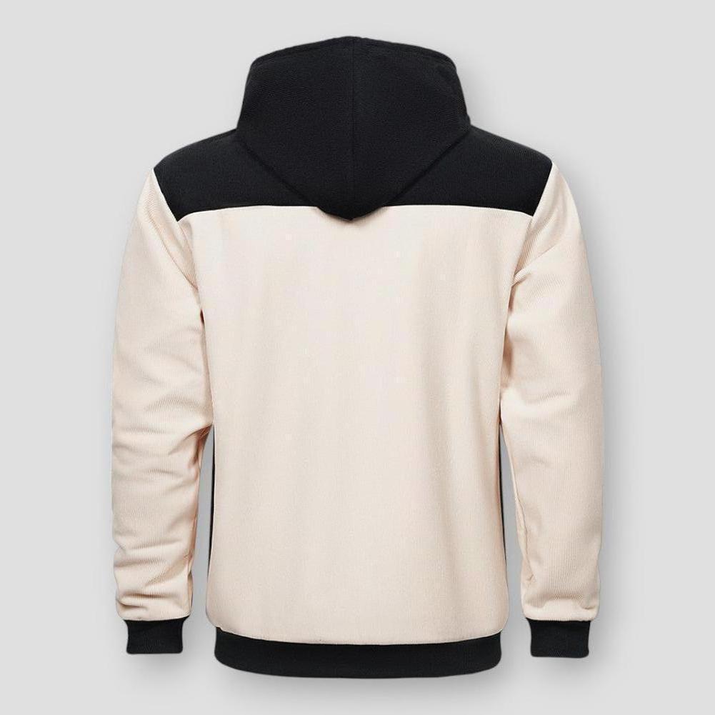 Adrian Men’s Two-Tone Knit Hooded Jacket– Cotton Blend with Contrast Sleeves & Kangaroo Pocket