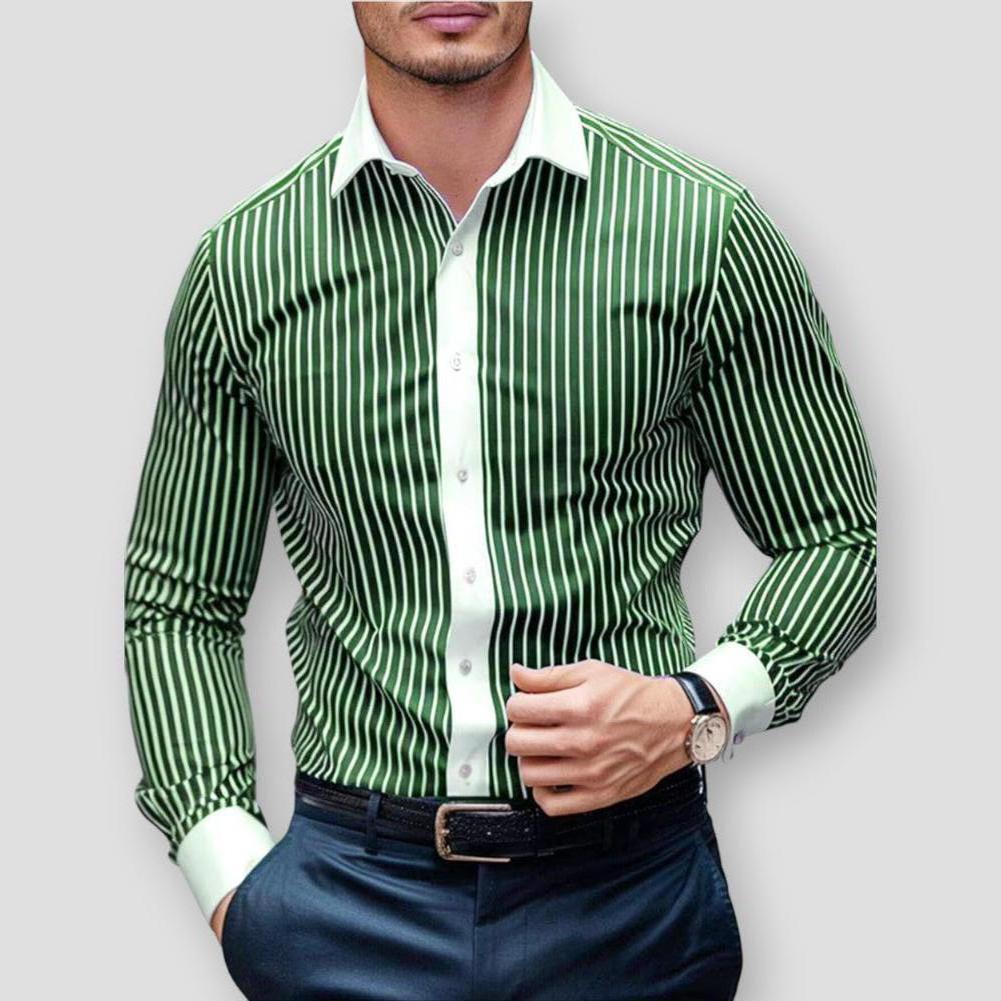 Damien Men’s Striped Long Sleeve Shirt – Bamboo Blend with Turn-Down Collar