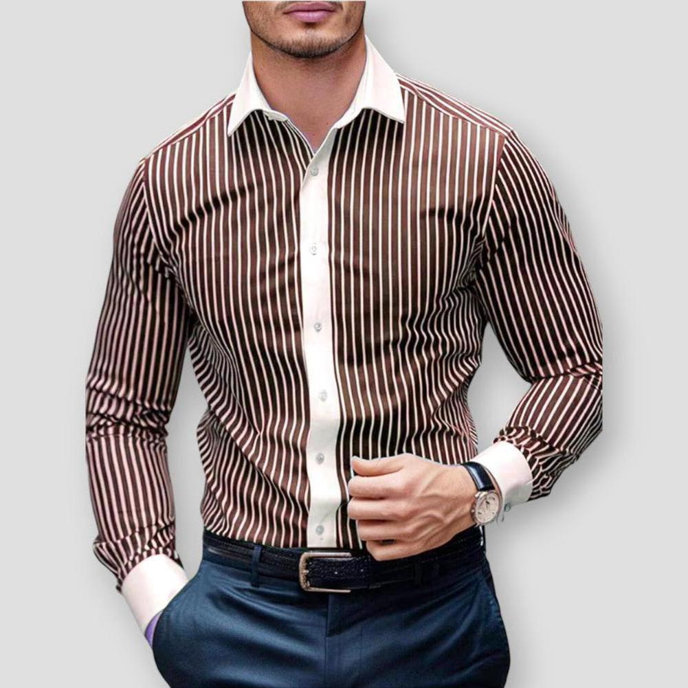 Damien Men’s Striped Long Sleeve Shirt – Bamboo Blend with Turn-Down Collar