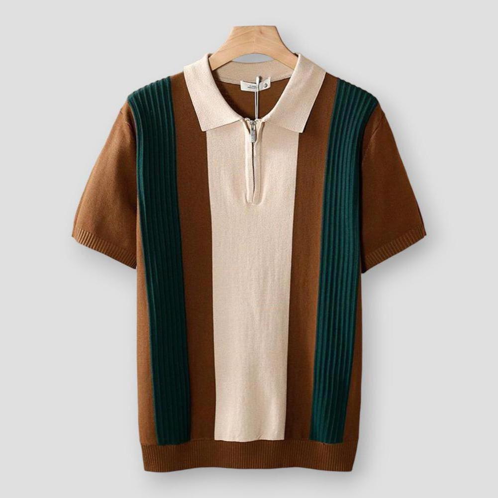 Stefan Men’s Polo Shirt – Knitted Short Sleeve with Contrast Stripes & Breathable Stretch