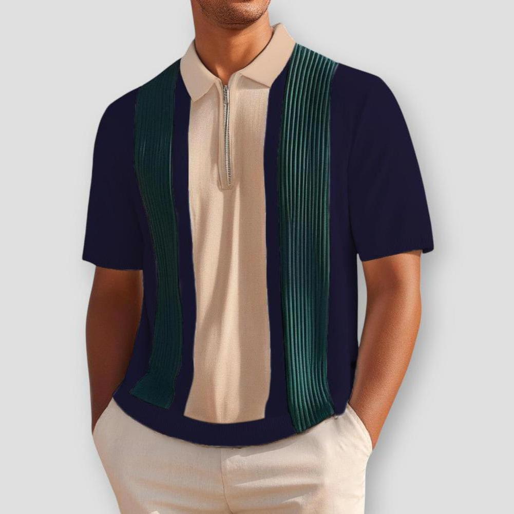 Stefan Men’s Polo Shirt – Knitted Short Sleeve with Contrast Stripes & Breathable Stretch