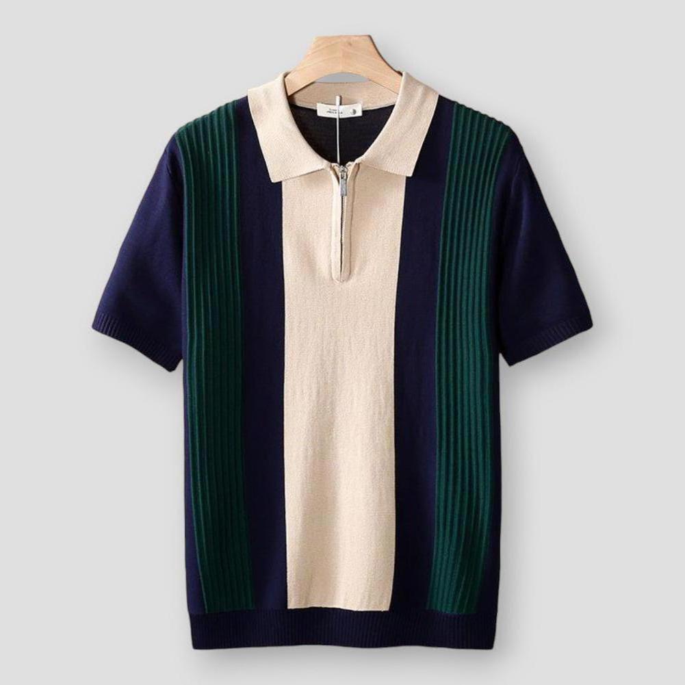 Stefan Men’s Polo Shirt – Knitted Short Sleeve with Contrast Stripes & Breathable Stretch