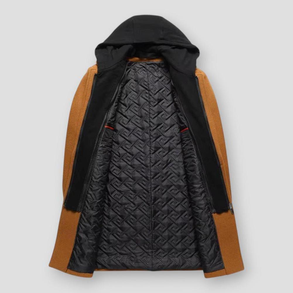 Marcus Men’s Wool Trench Coat – Hooded Long Overcoat for Winter Layering