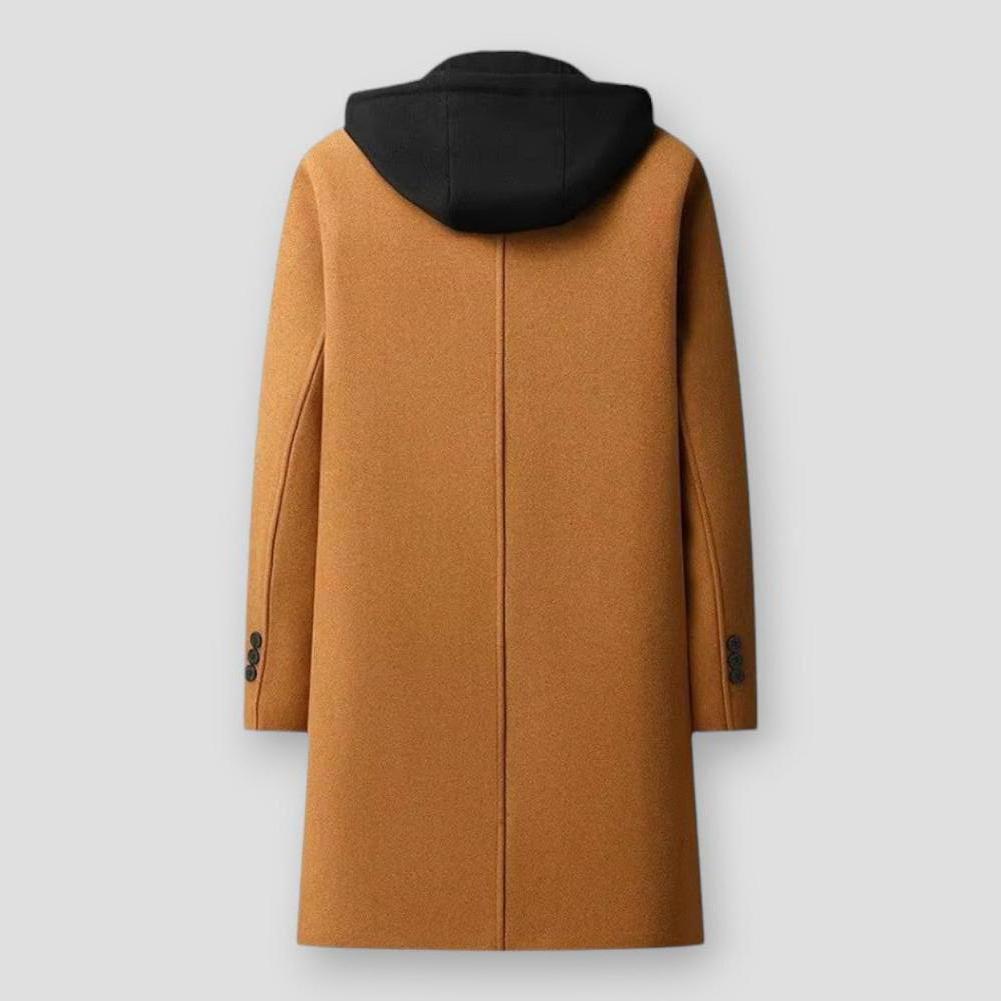 Marcus Men’s Wool Trench Coat – Hooded Long Overcoat for Winter Layering