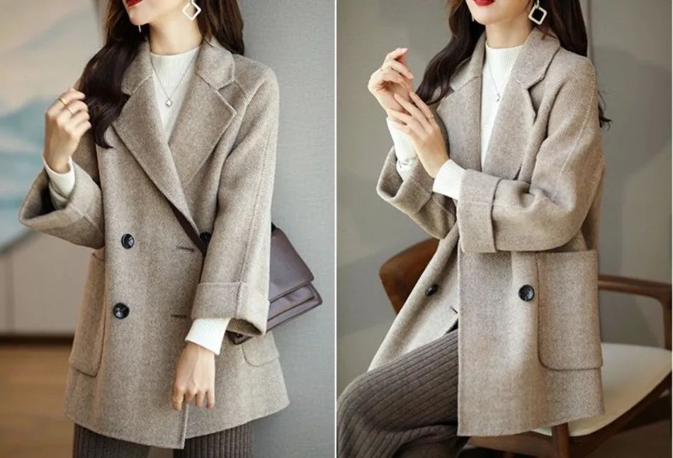Elara Women’s Trench Coat – Double-Breasted Wool Blend with Tailored Fit
