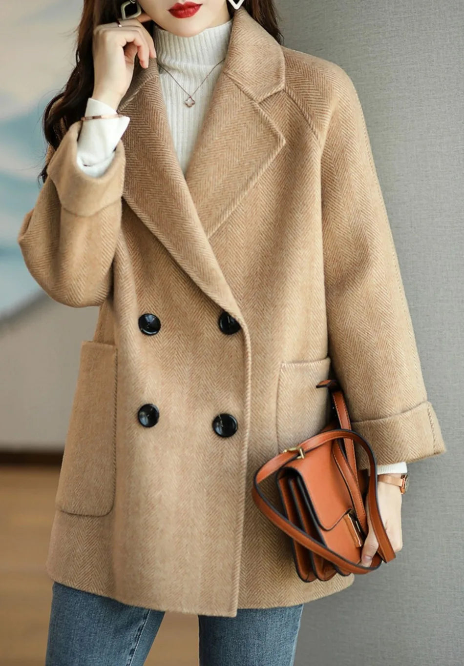 Elara Women’s Trench Coat – Double-Breasted Wool Blend with Tailored Fit
