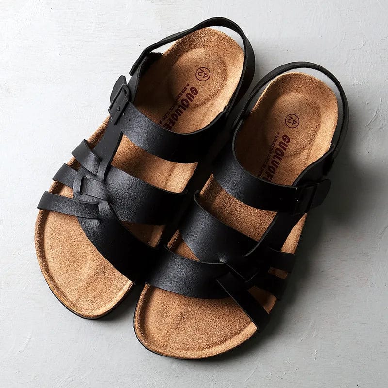 Esme Women’s Leather Sandals – Comfort Flats with Arch Support & Back Strap