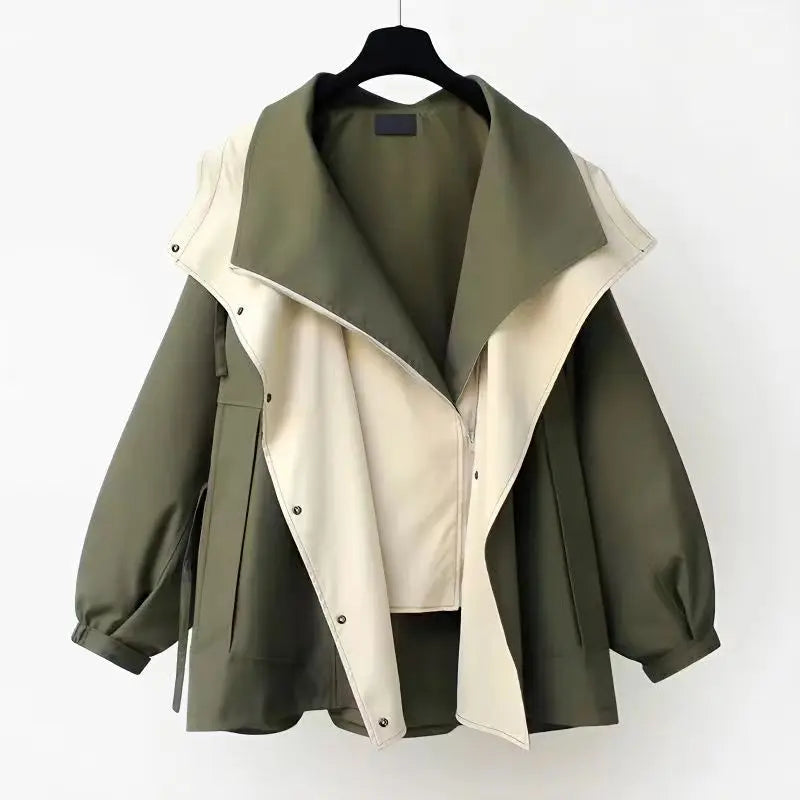 Isla Patchwork Hooded Jacket – Women’s Lightweight Jacket with Turtleneck & Adjustable Fit