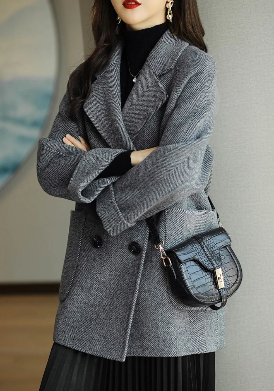 Elara Women’s Trench Coat – Double-Breasted Wool Blend with Tailored Fit