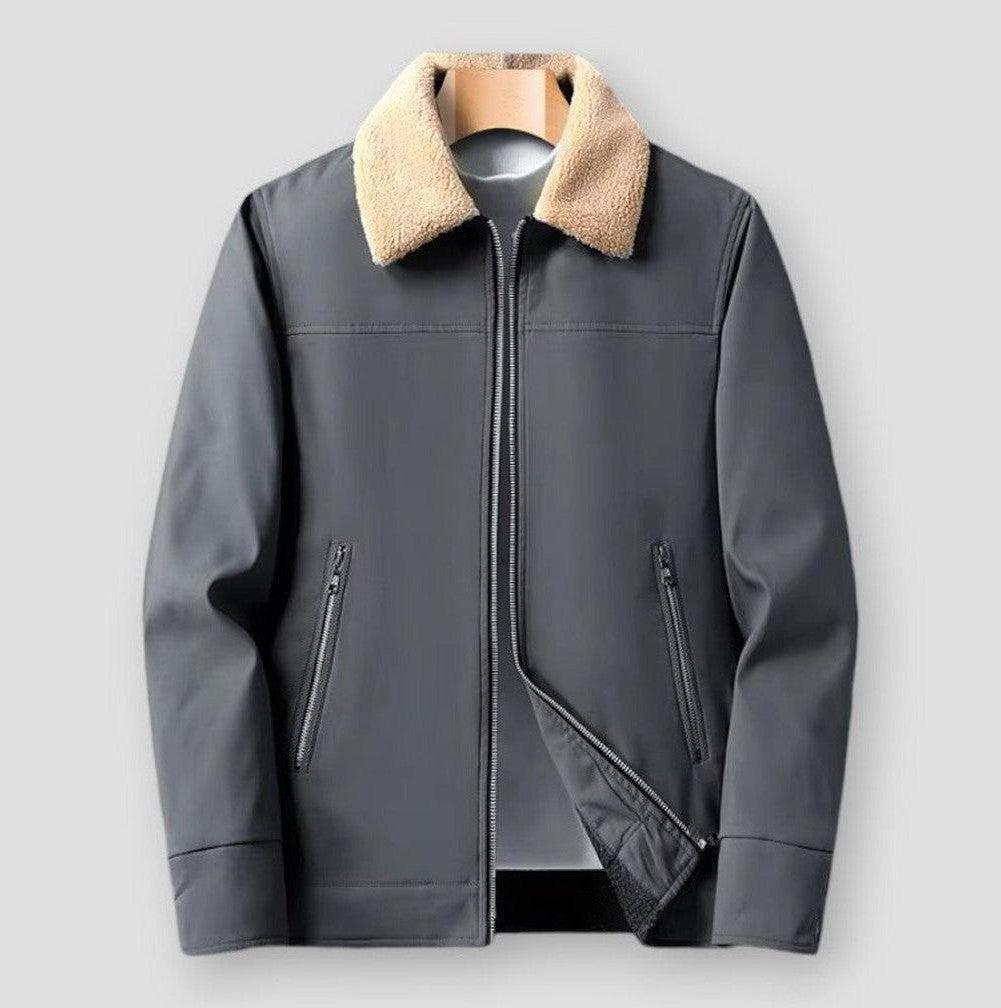 Marty Men’s Fleece-Lined Winter Jacket – Windproof Polyester with Turn-Down Collar