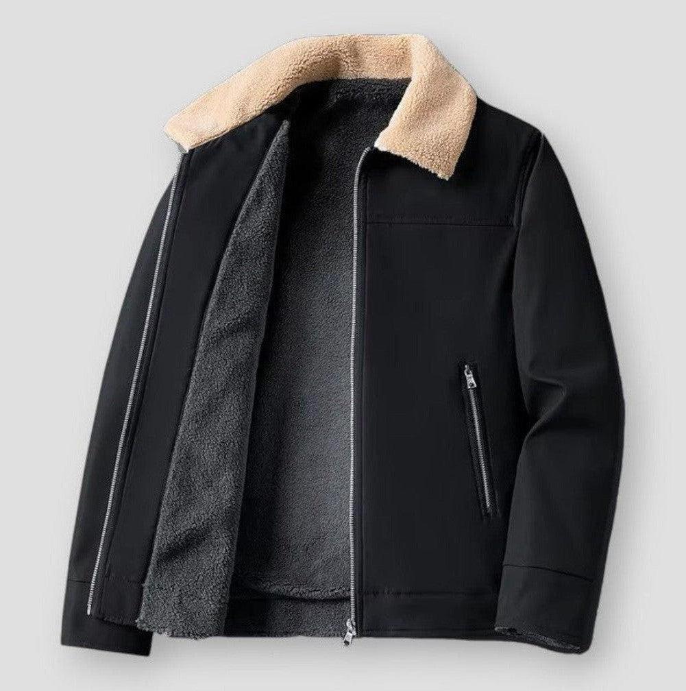 Marty Men’s Fleece-Lined Winter Jacket – Windproof Polyester with Turn-Down Collar