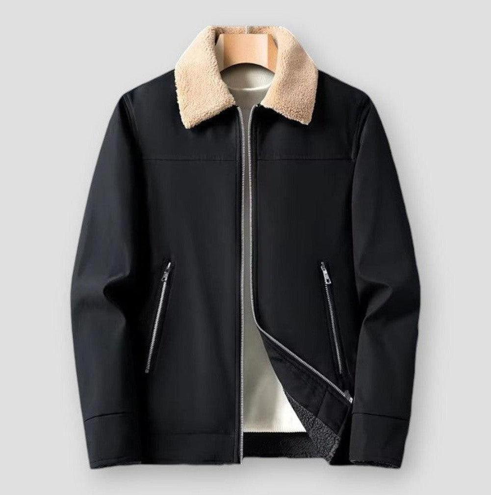 Marty Men’s Fleece-Lined Winter Jacket – Windproof Polyester with Turn-Down Collar
