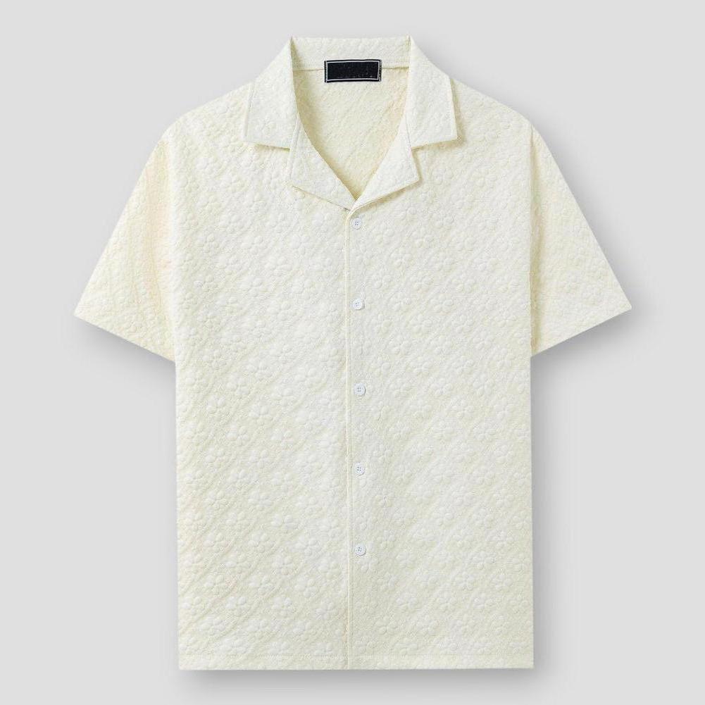 Oliver Men’s Floral Shirt – Jacquard Short Sleeve with Cuban Collar for Summer