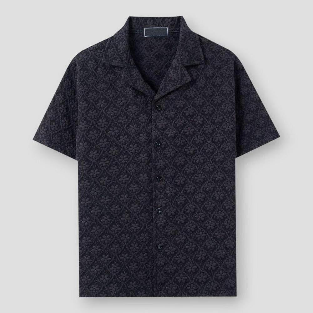Oliver Men’s Floral Shirt – Jacquard Short Sleeve with Cuban Collar for Summer