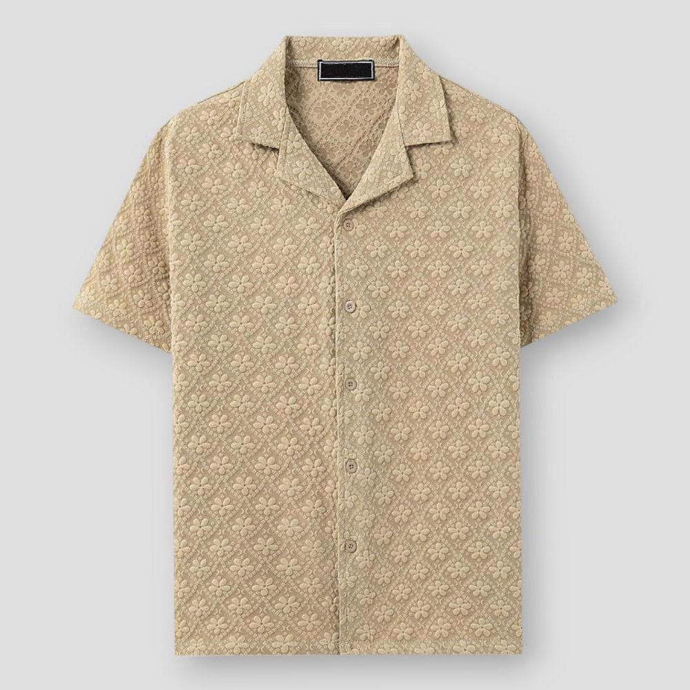 Oliver Men’s Floral Shirt – Jacquard Short Sleeve with Cuban Collar for Summer