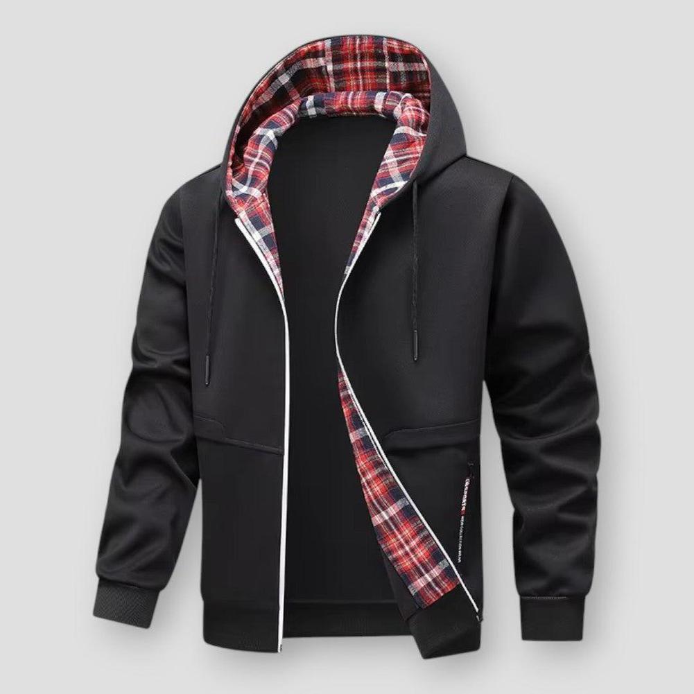 Dante Men’s Hooded Jacket – Lightweight Polyester with Plaid Lining & Loose Fit