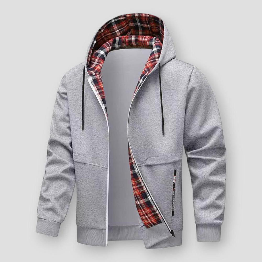 Dante Men’s Hooded Jacket – Lightweight Polyester with Plaid Lining & Loose Fit
