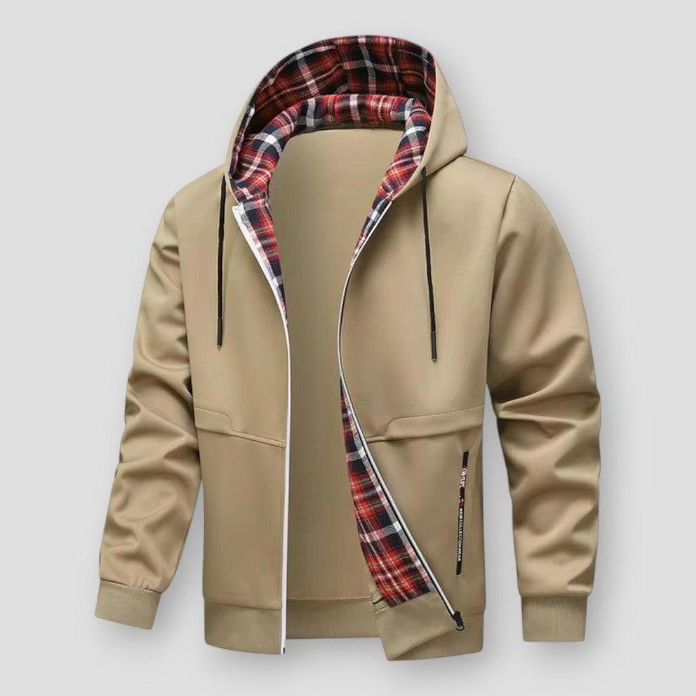 Dante Men’s Hooded Jacket – Lightweight Polyester with Plaid Lining & Loose Fit
