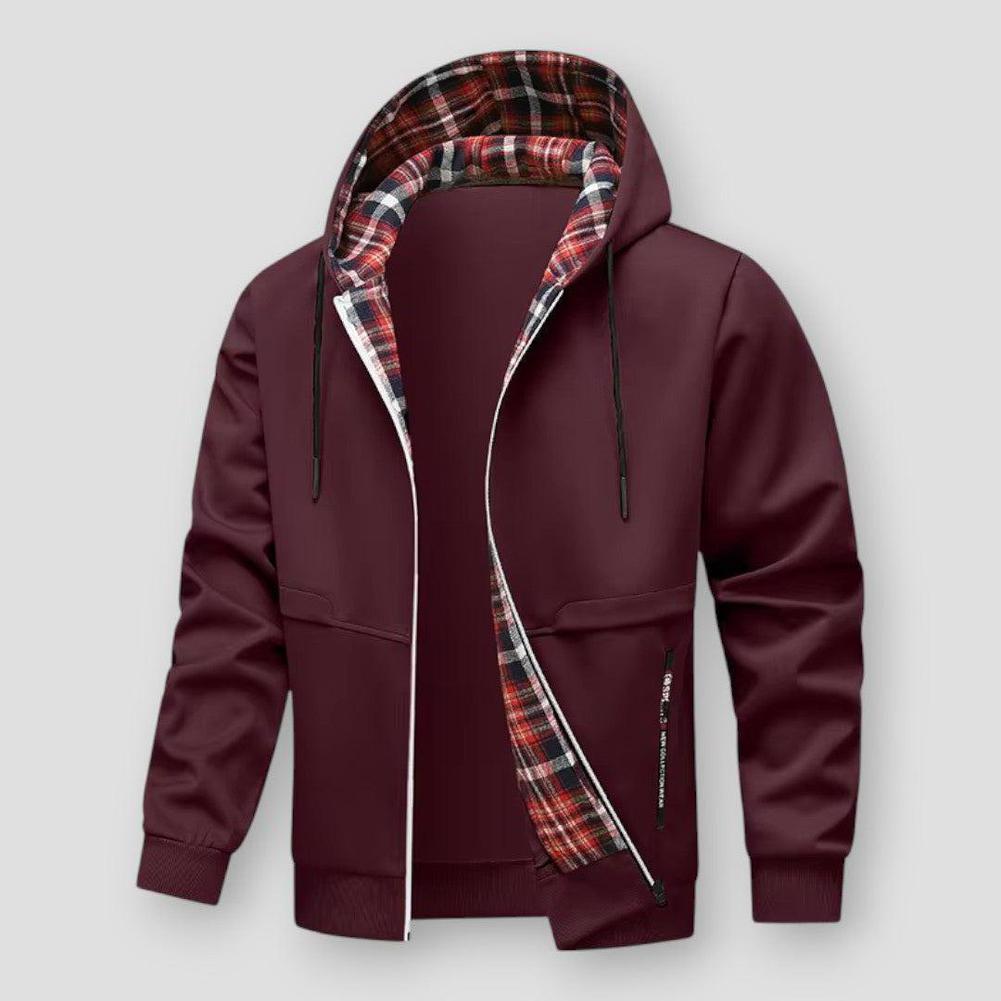 Dante Men’s Hooded Jacket – Lightweight Polyester with Plaid Lining & Loose Fit