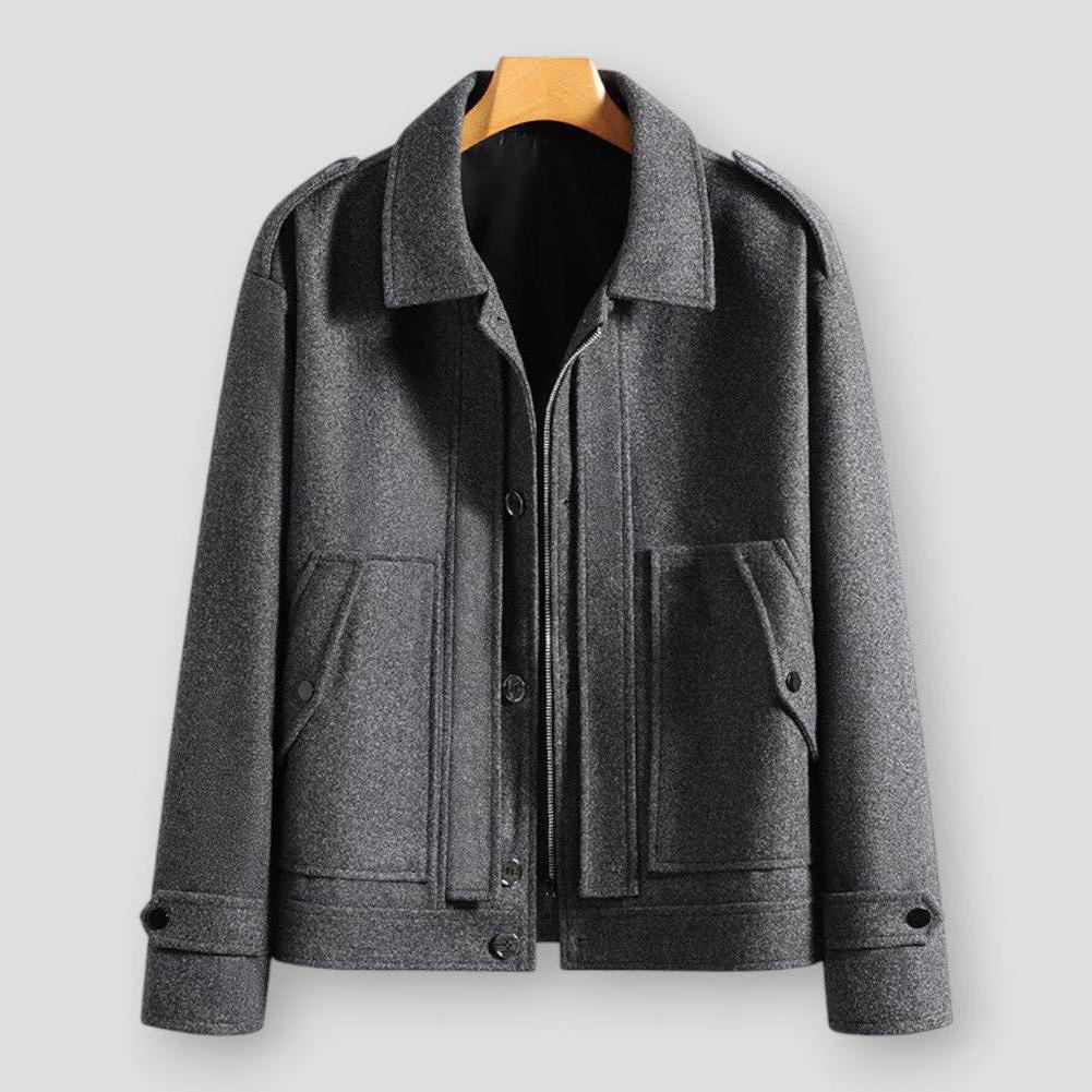 Harrison Men’s Wool-Blend Winter Jacket – Lapel Collar with Epaulettes