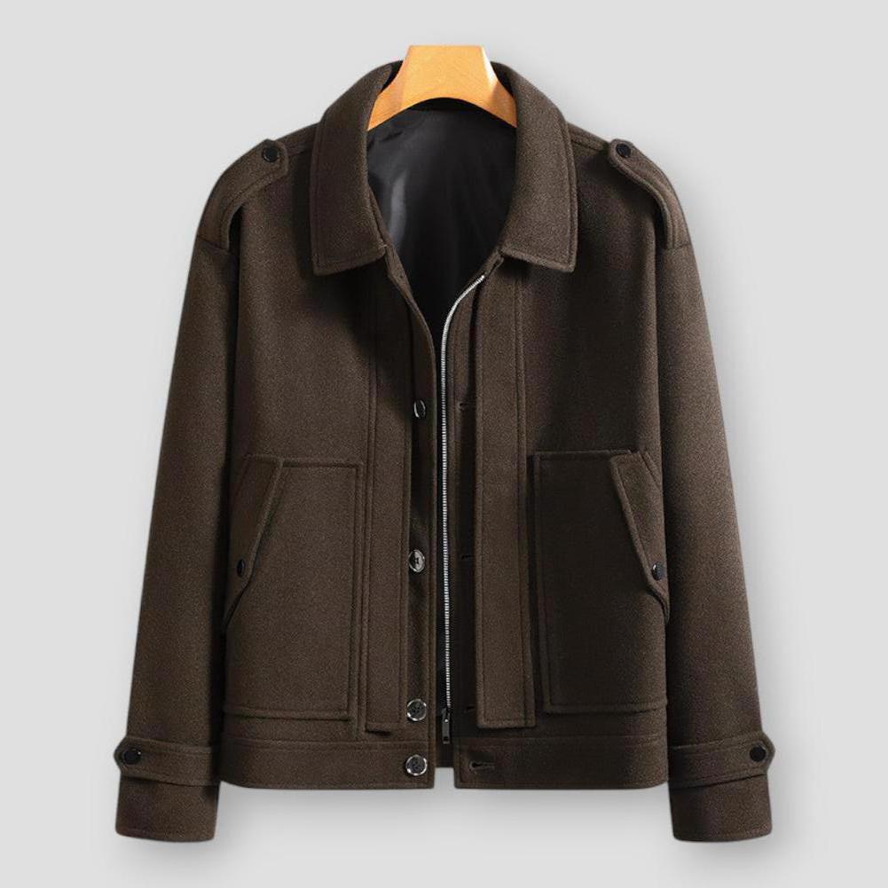 Harrison Men’s Wool-Blend Winter Jacket – Lapel Collar with Epaulettes