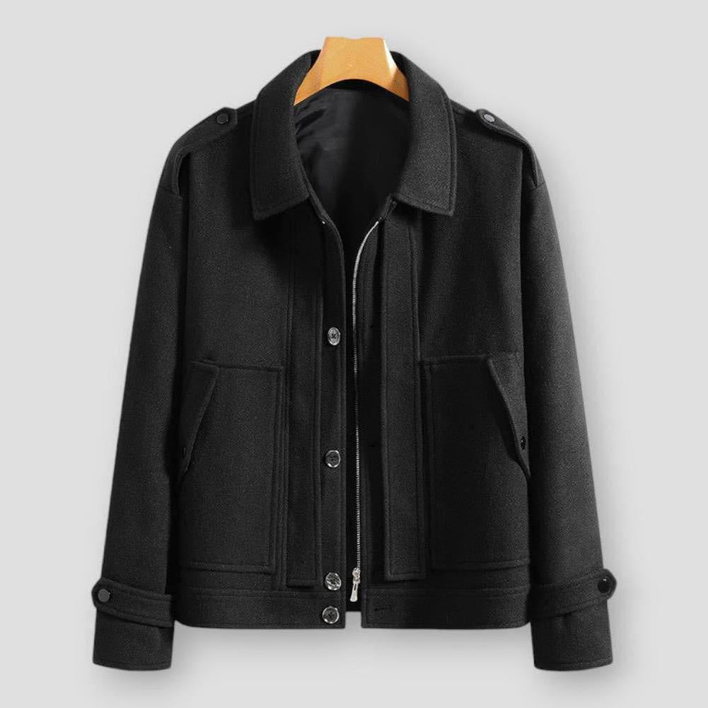 Harrison Men’s Wool-Blend Winter Jacket – Lapel Collar with Epaulettes
