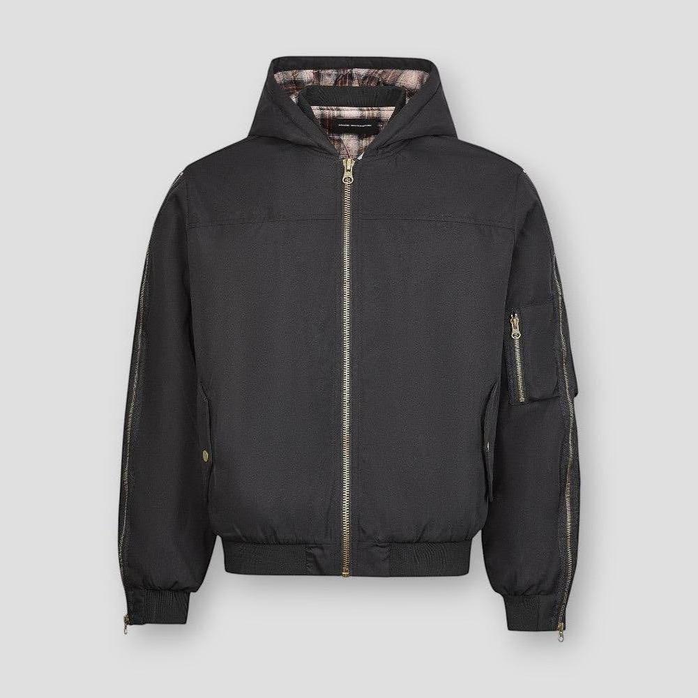 Marcial Men’s Hooded Bomber Jacket – Thickened Thermal Cotton with Plaid Lining