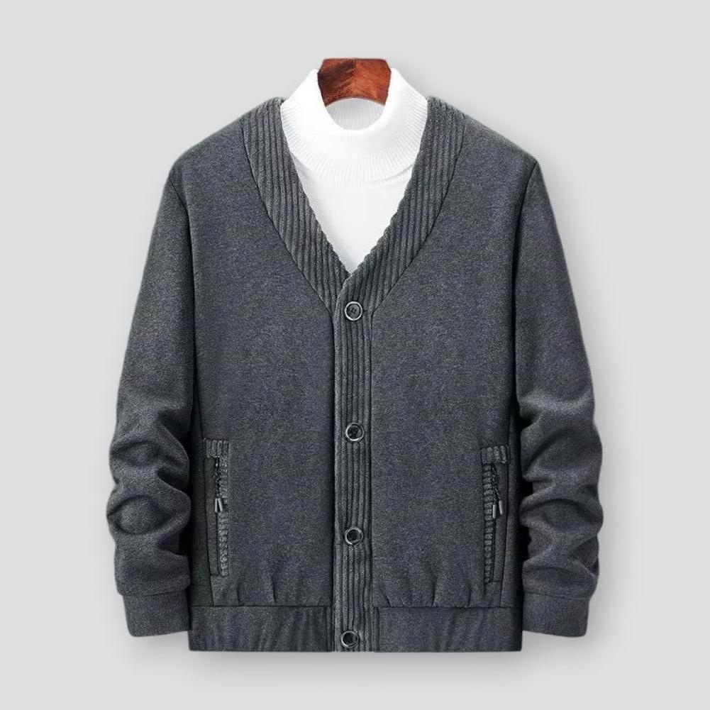 Aris Men’s Cardigan – Cotton Blend Knit with Zippered Pocket & Button Front