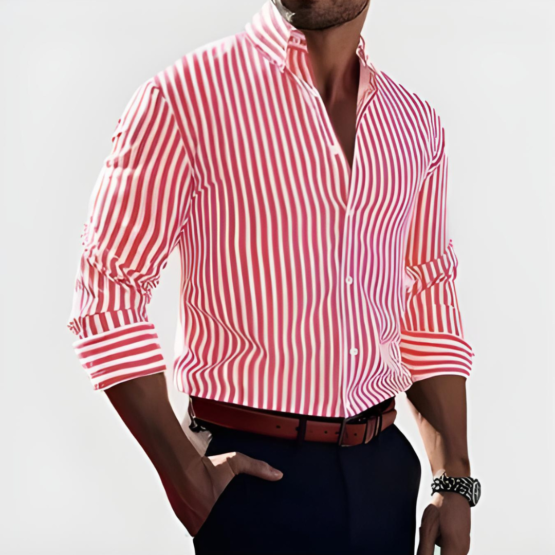 Harrison Men’s Striped Long Sleeve Shirt – Slim Fit Cotton Blend